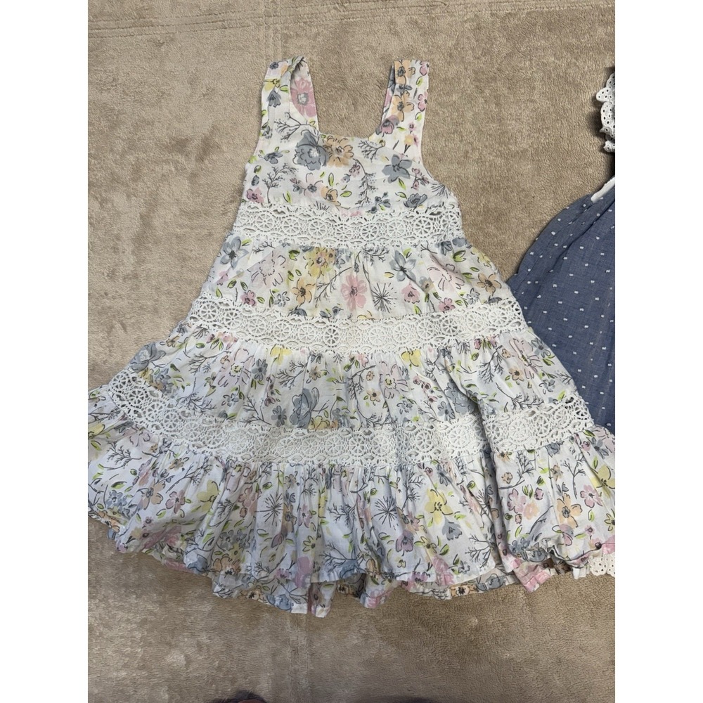 Tommy Bahama Baby Girl Dress Set 12M Floral Lace Tiered Blue Polka Dot Eyelet - Picture 3 of 12